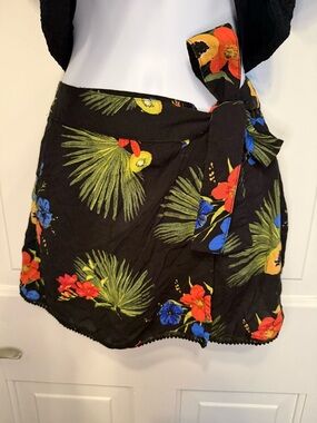 Urban Outfitters Black Tropical Floral Wrap Mini Skirt